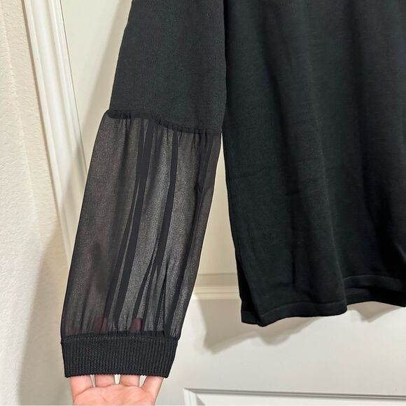 CALVIN‎ KLEIN SHEER CHIFFON SLEEVE KNIT V-NECK SWEATER TOP M NWT CAREERWEAR - Picture 3 of 10